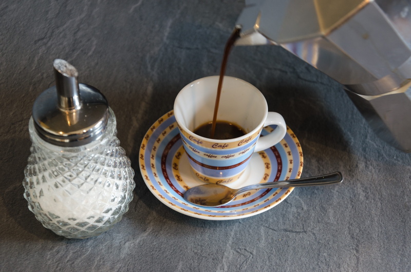still life, mocha cooker, crockery, container, beverages, sugar, food and drink, high angle view, espresso pot, coffee cup, freshness, coffee pot, coffee