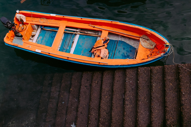 travel, nature, moored, red, rowboat, strairs, high angle view, boat, vehicle, puerto montt, reflection, contrast, concrete, stair, 4K, human, old, chile