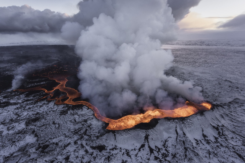 Iceland, landscape, snow, Lurie Belegurschi, 1080P, smoke, lava