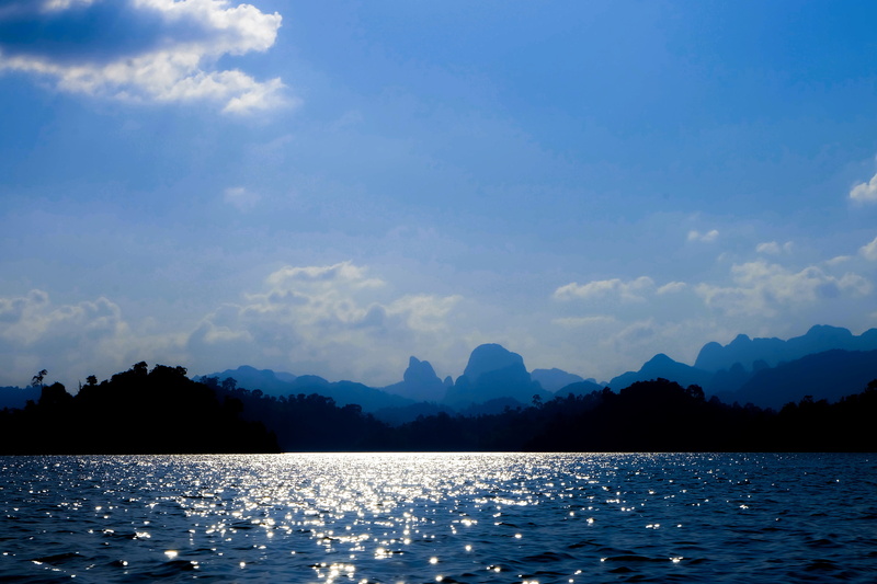 non-urban scene, Boat, 4K, nature, outdoors, Thailand, day, silhouette, reflection, Wood, no people, mountain range, Dam, scenics - nature, lake, Cloud