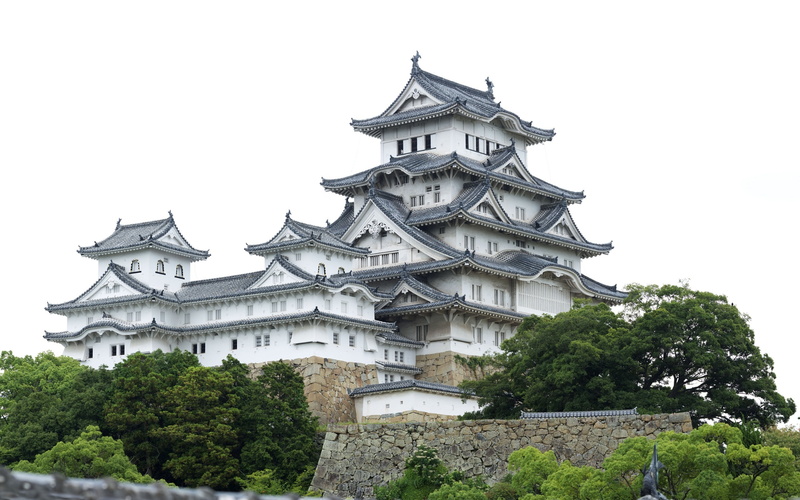 outdoors, place of worship, plant, nature, no people, tree, castle, trees, 2K, Japan, spire, religion, low angle view, architecture, built structure, osaka