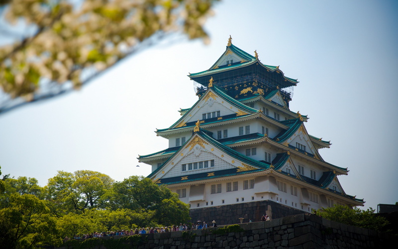 sky, architecture, photo, building, japan, religion, built structure, belief, clear sky, place of worship, tower, city, spire, building exterior, clock