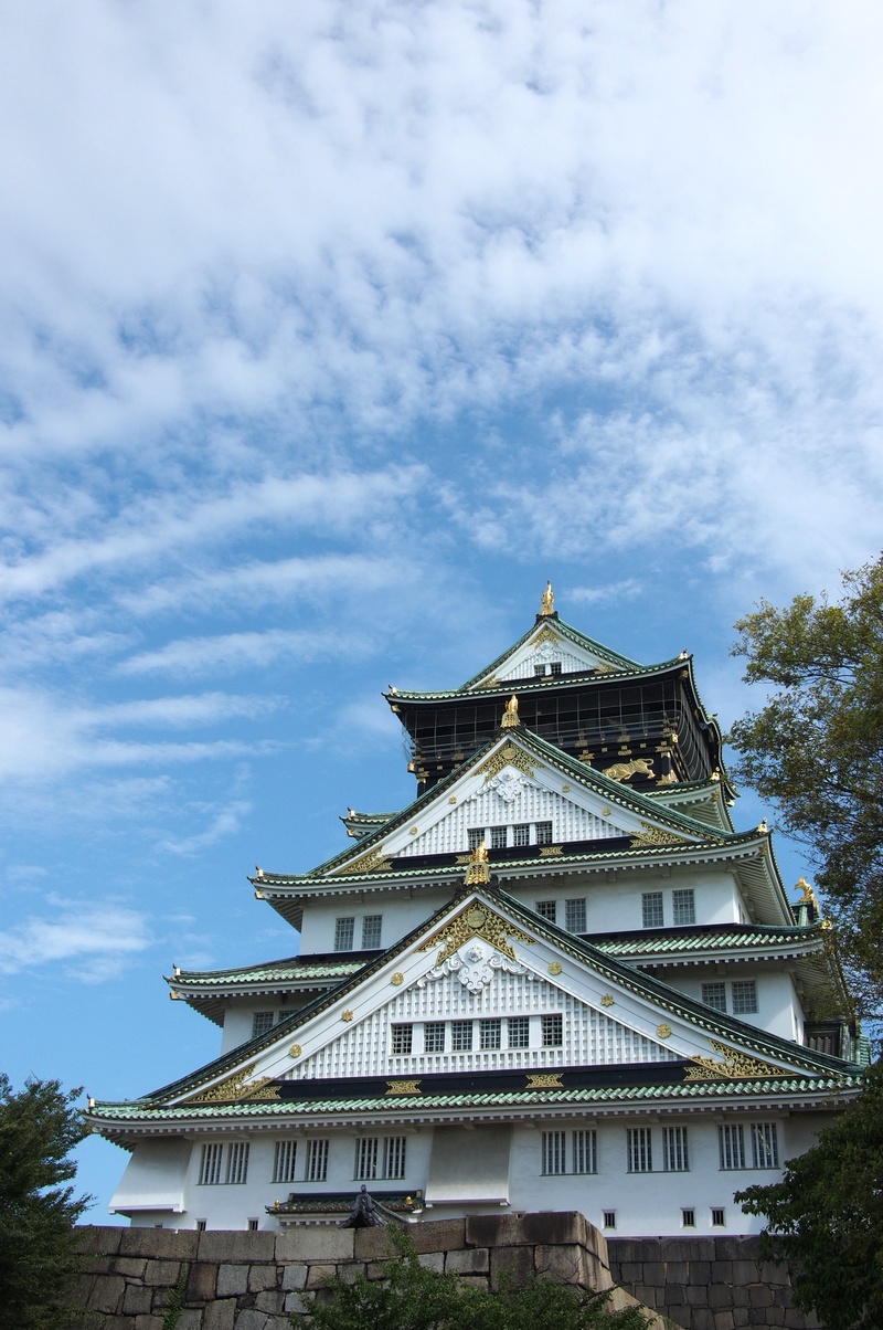 osaka, low angle view, architecture, daytime, outdoors, religion, no people, belief, building exterior, travel destinations, building, place of worship