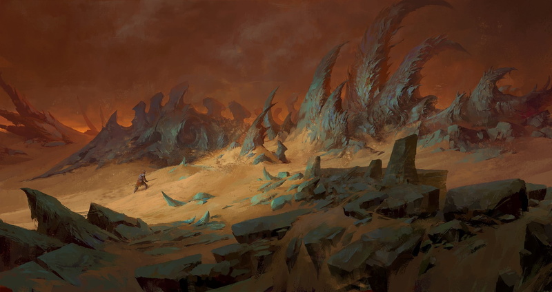 fantasy art, knight, rock, artwork, 1080P, warrior, Kevin Hou, desert