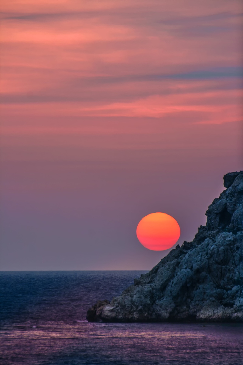 water, 4K, holiday, scenics - nature, purple, idyllic, outdoors, ball, rock, solid, tranquil scene, mountain, orange, sky, waters, nature, mood, yellow