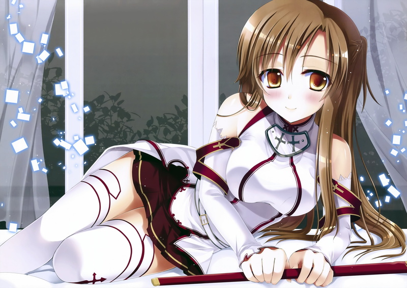 people, sword, anime, hd, asuna, online, highs, Sword Art Online, yuuki, thigh highs, 4K, yuuki asuna, art, thigh, long hair, long, hair