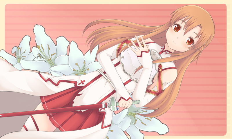 weapons, people, sword, yuuki, Sword Art Online, long hair, online, art, hair, yuuki asuna, asuna, 1080P, hd, long, brunettes, anime, girls, Anime Girls