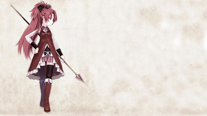 sakura, hair, 1080P, kyoko, holding, 1920x1080, magica, puella, kyoko sakura, anime, madoka, magi, character, pink, puella magi madoka magica, spear