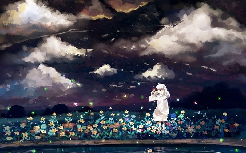 beauty in nature, 1080P, summer, fireflies, cartoon, no people, multi colored, nature, haired, illustration, female, day, digital composite, wal, rear view