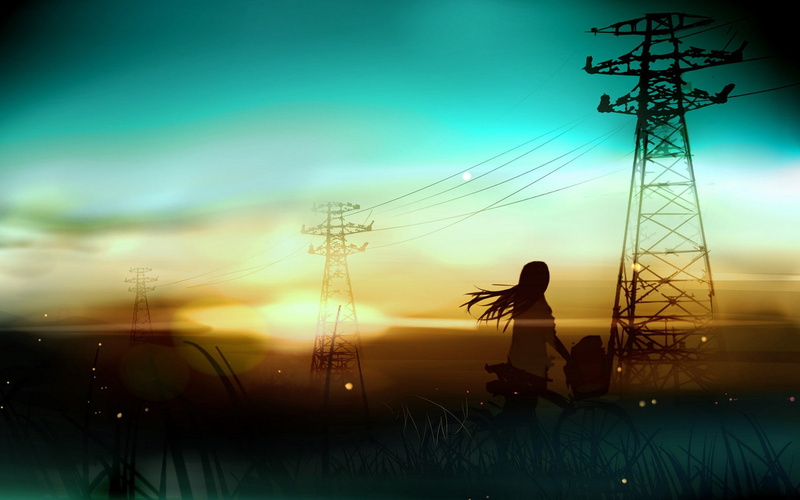 electricity, one person, sunset, nature, sky, silhouette, fireflies, outdoors, lifestyles, dusk, power line, cable, element, summer, cartoon, real people