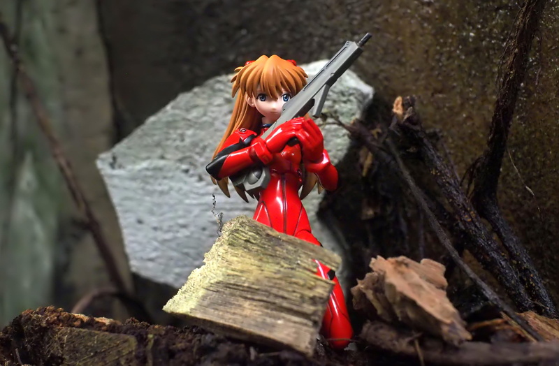 character, focus on foreground, evangelion, hair, costume, women, long hair, figurine, nature, young adult, wood - material, holding, cartoon, one person