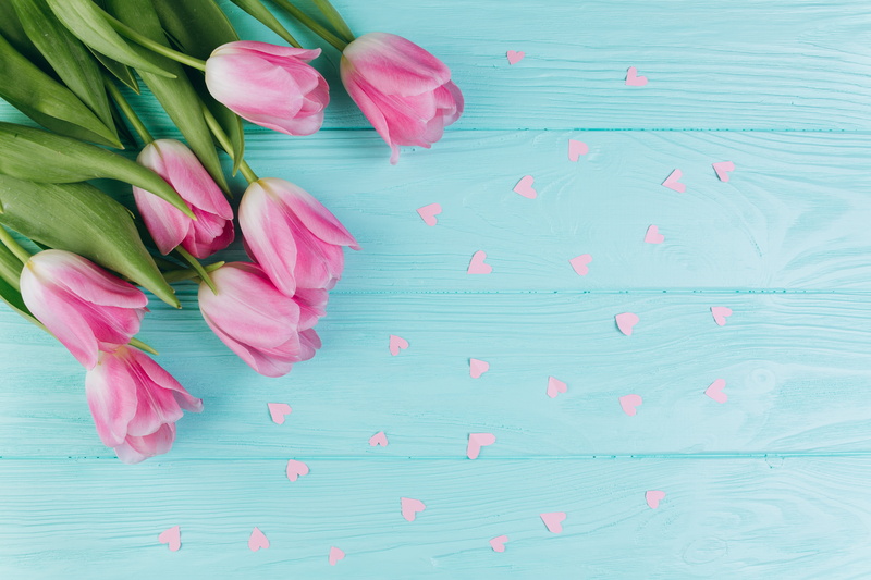 Tulips, 5K, Background, flowers, hearts, Spring