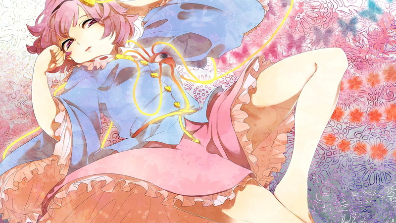 Touhou, multi colored, pink hair, art and craft, representation, pink color, open mouth, no people, Komeiji Satori, floral pattern, day, 1080P, creativity
