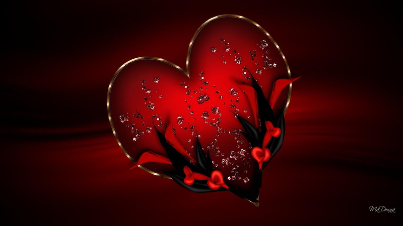 valentines day, heart, lily, romance, gold, romantic, bright, lilies, fleurs, black, sparkles, 1080P