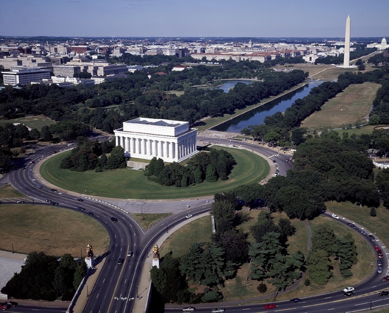 mode of transportation, lincoln, plant, travel, memorial, pool, scenic, national, structures, washington, reflective, aerial, high angle view, view, transportation