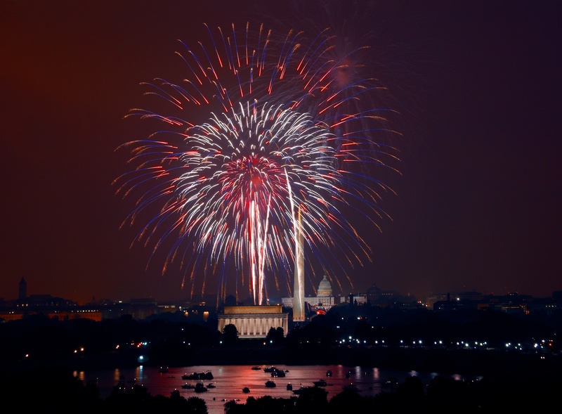 celebration, water, national mall, firework Display, outdoors, fire - Natural Phenomenon, illuminated, no people, reflection, 4th, firework - Man Made Object