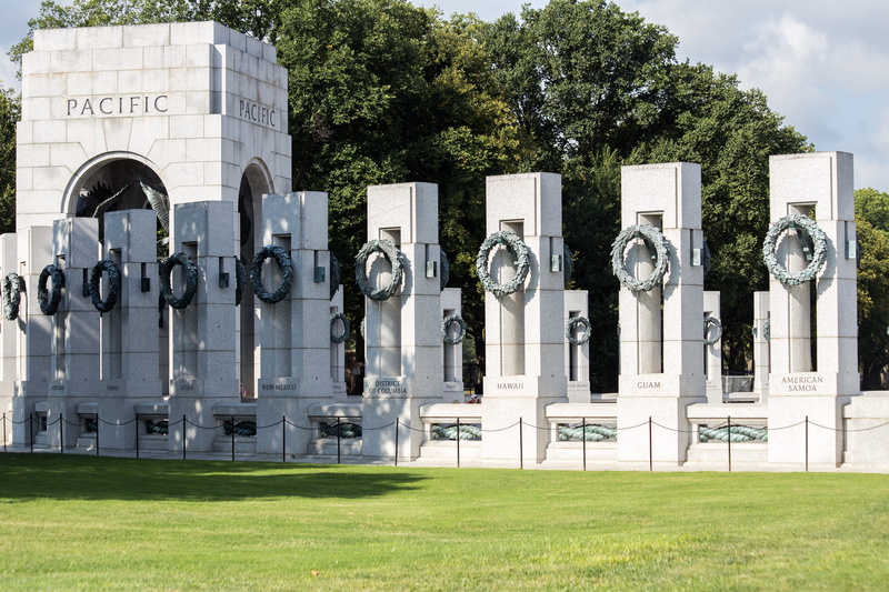 honor, war, day, architecture, world war ii memorial, ii, lawn, outdoors, wwii, remembrance, shadow, no people, growth, washington, sky, plant, Washington Dc