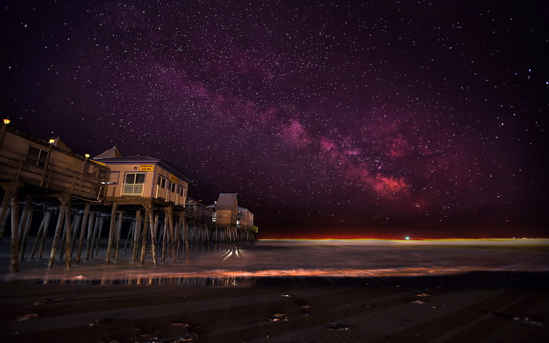 bridge, Old Orchard Beach, Maine, United States, night, 1080P, sea