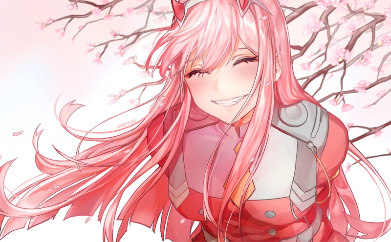 Zero Two (Darling in the FranXX), Anime, Cherry Blossom, Darling in the FranXX, 1080P