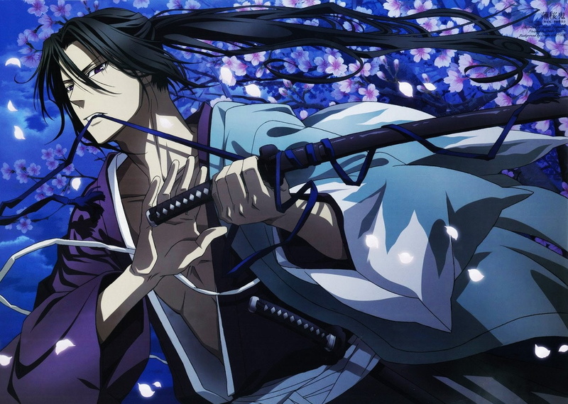 animwe, sword, shinsengumi, hakuouki, series, kita, kimono, 720P, sakura