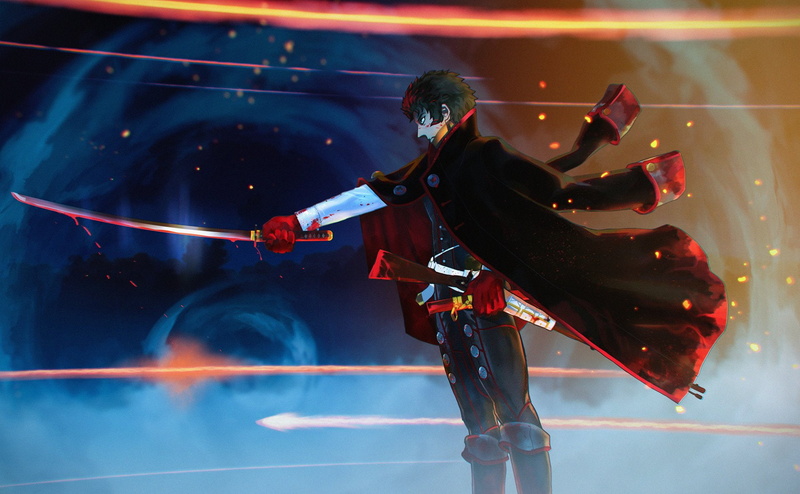 Cape, Fate/Grand Order, Black Hair, Katana, Glove, Hijikata Toshizou, Weapon, Man, Fate Series, 1080P, Blood