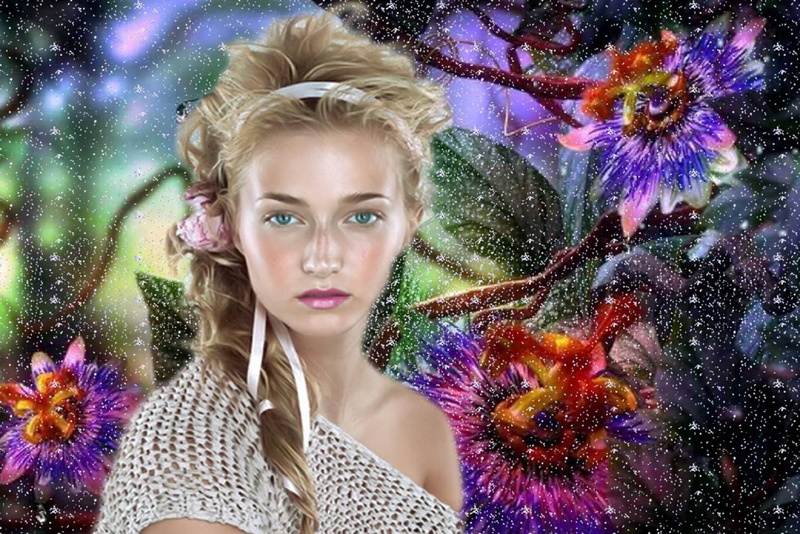 girl, passion-flowers, gorgeous, nice, purple, serene, flowers, passion, face, 1080P, fine, lovely, beautiful, colorfu