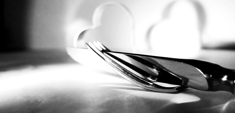 household equipment, steel, fork, eating utensil, simplicity, luxury, table, heart, dining, indoors, metal, focus on foreground, selective focus, knife