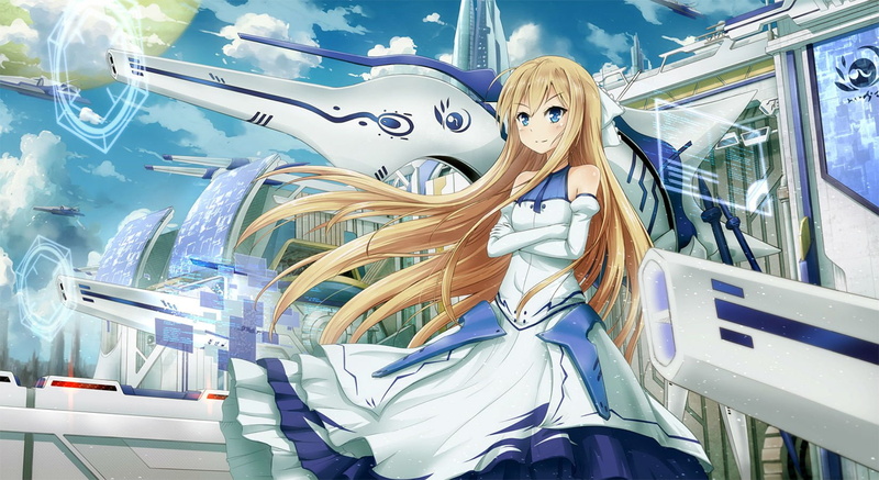 theiamillis, rokujyouma, clouds, elbow, dress, aircraft, eyes, long, shinryakusha, blue, chest, asakurashinji, blonde, flat, fortorthe, gloves, hair, 720P