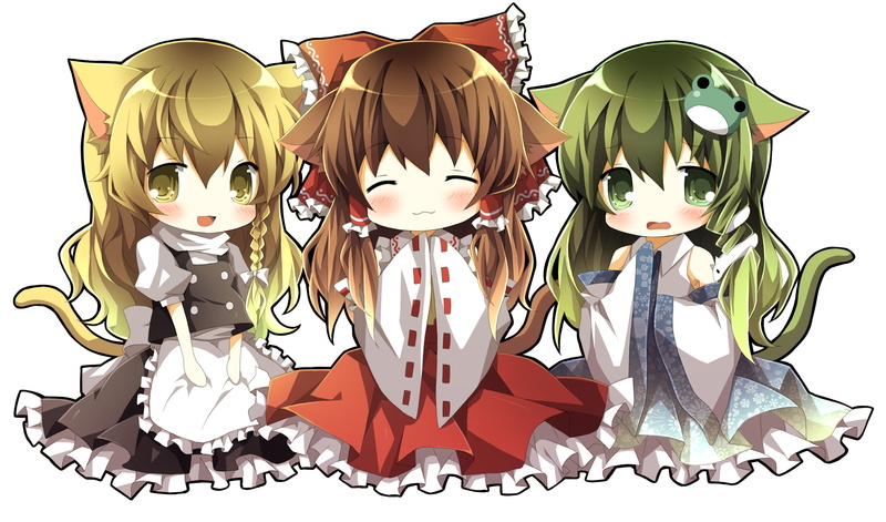 animal, hair, touhou, blondes, long, games, video, eyes, tails, 1080P, green, gre, dress, nekomimi, art, chibi, ears, brunettes, hd