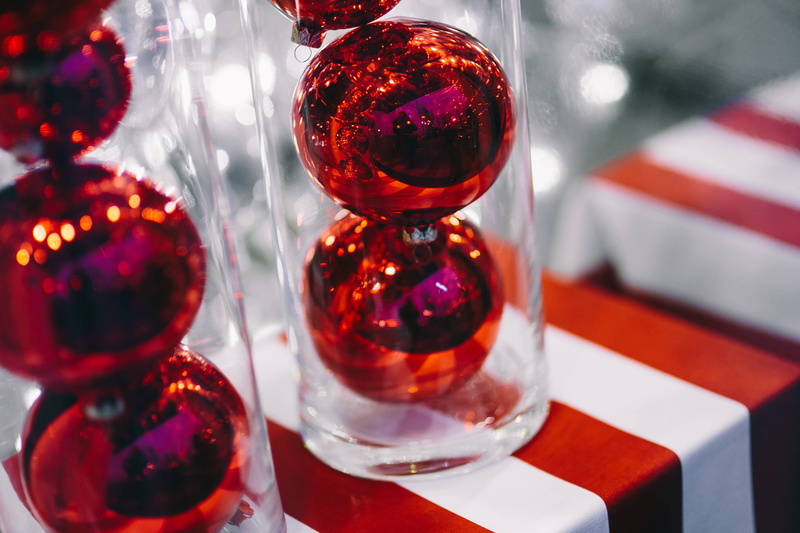 christmas decoration, still life, close-up, 4K, baubles, selective focus, no people, tubes, christmas, ornament, table, festive, glass - material, xmas