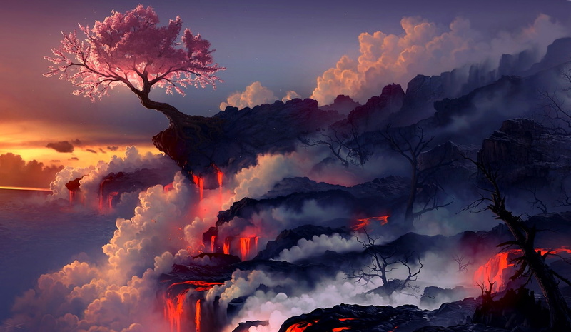 plant, tranquility, dramatic sky, cloud - sky, beauty in nature, land, Abstract 3D Vectors, mountain, abstract illustration, smoke - physical structure
