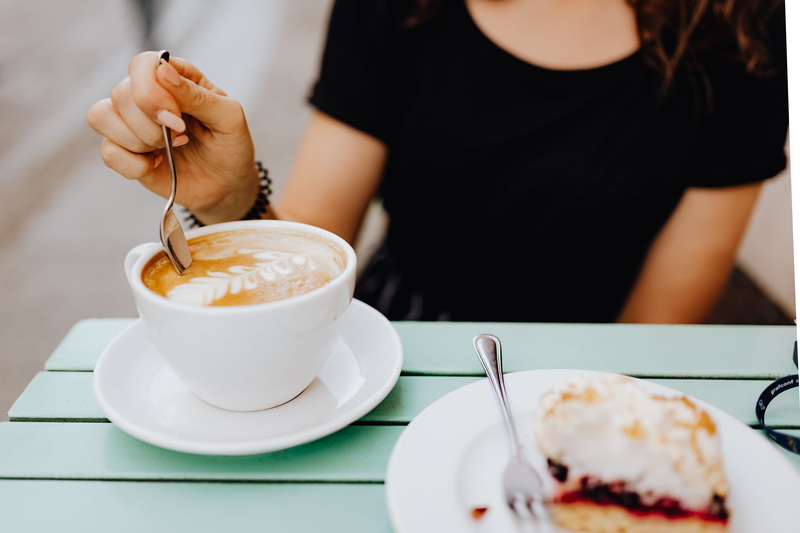 hot drink, midsection, refreshment, cafe, sweet, time, eating utensil, hand, lunch, kitchen utensil, retaurant, sweet food, cafeteria, crockery, indoors