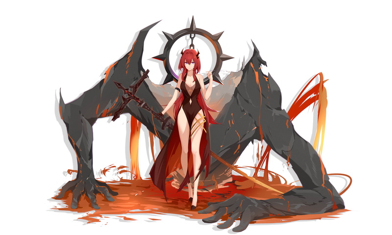 anime girls, horns, 8K, MoEey TieNan, Arknights, Surtr (Arknights), anime, redhead