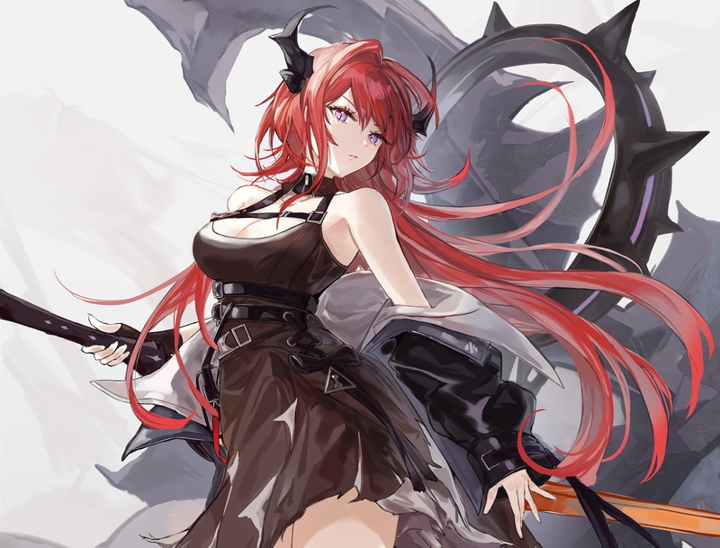 Arknights, Surtr (Arknights), redhead, purple eyes, anime girls, 720P