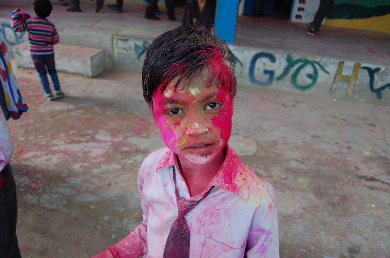 Color, messy, happiness, Child, innocence, human face, portrait, emotion, dirty, cute, festival, color child face, front view, kid, Beautiful, real people