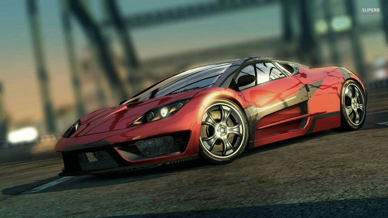 shiny, transportation, close-up, focus on foreground, motor vehicle, car, Burnout Paradise, land vehicle, Burnout, retro styled, 1080P, day, selective focus