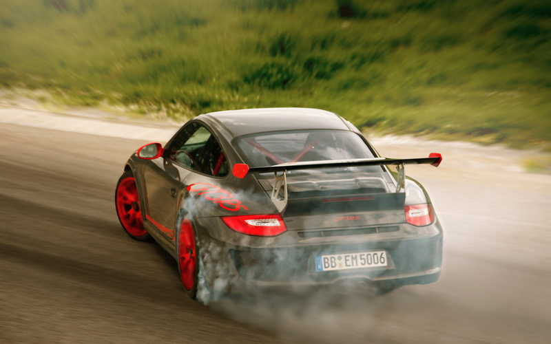 smoke, burnout, gtrs, drift, 1080P, hd, cars, porsche, gt3rs