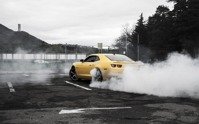 car, yellow car, smoke, camaro, burnout, 2K, chevrolet, cars, yellow