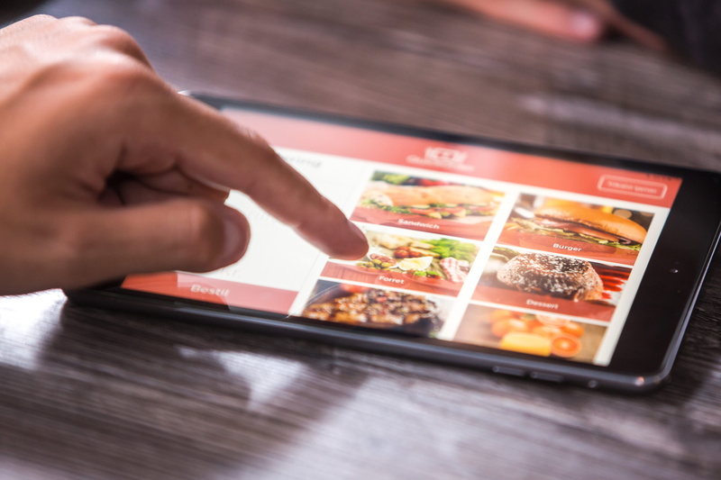 indoors, human body part, holding, technology, tablet, denmark, freshness, finger, odense, tray, menucard, one person, food, ipad, wireless technology