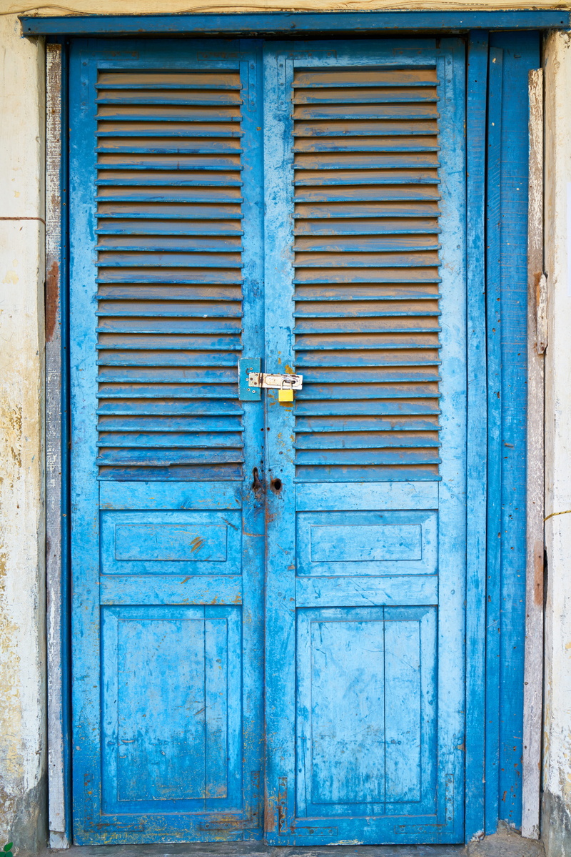 safety, beautiful, corrugated, on, no people, wooden, Blue, day, historical works, door, wood, building, protection, home, wood - material, old building
