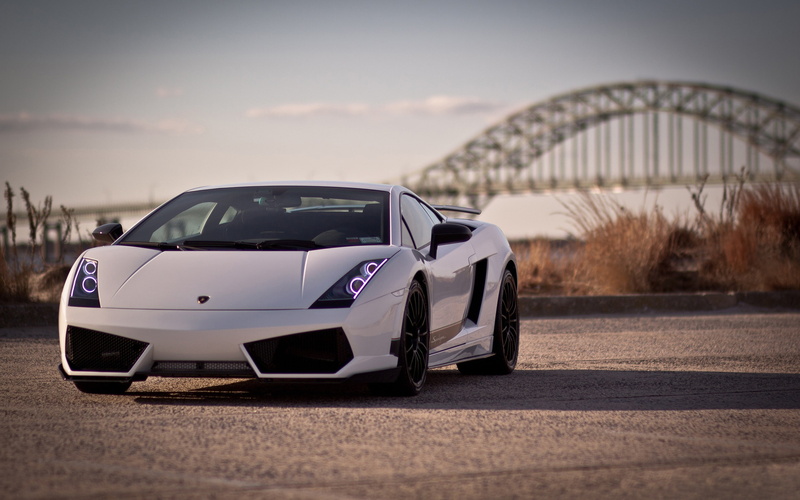 2K, lp, Lamborghini, white, gallardo, close, Photography