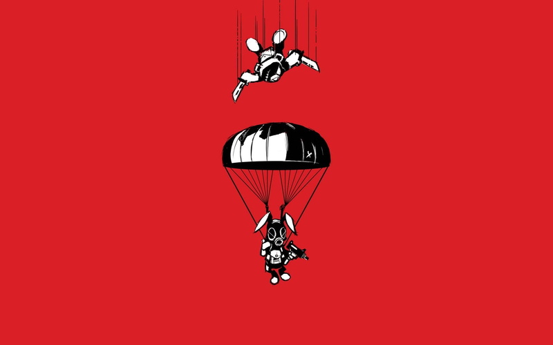 red, bunny, 720P, rabbit, parachute, bear, drawing, digital/artwork, knife, hd