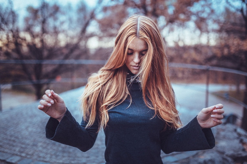 closed eyes, women, hair in face, model, Lennart Bader, redhead, 1080P, women outdoors