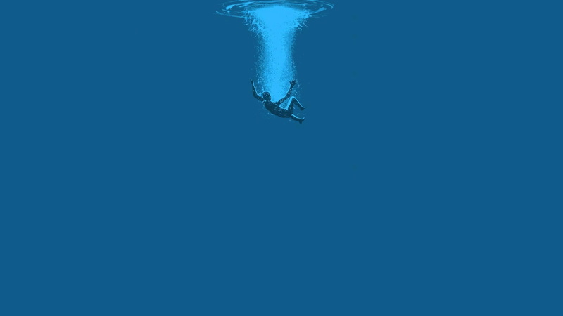 drowning, people, water, simple background, blue background, 4K, minimalism
