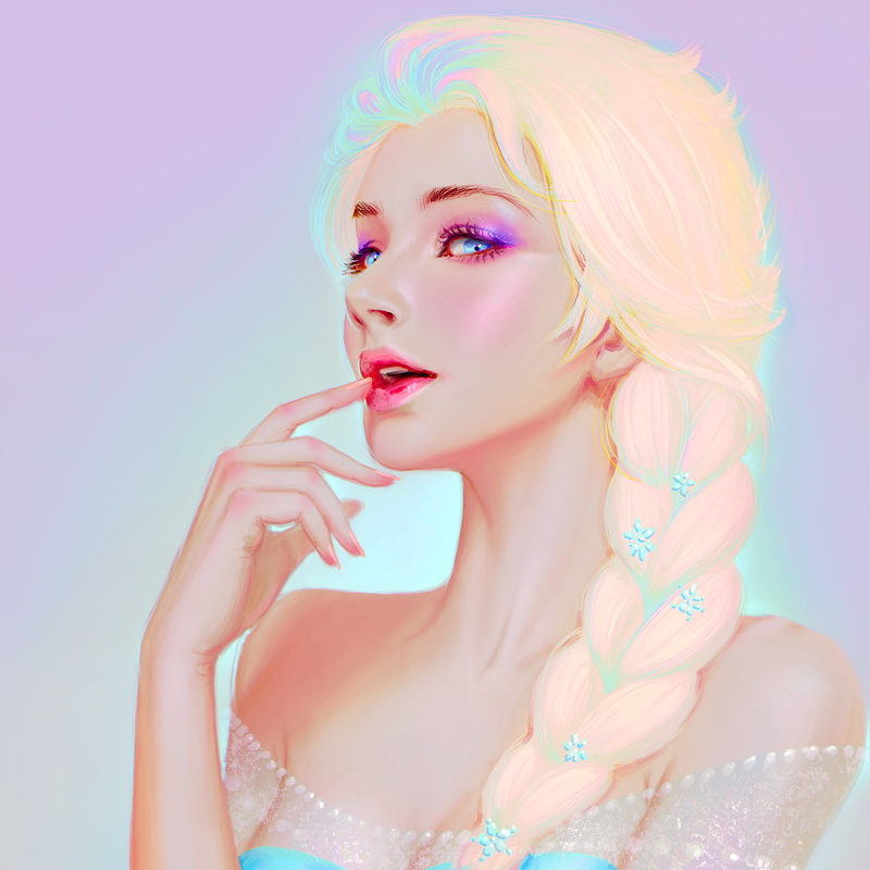 blue eyes, digital art, digital painting, Elsa, 1080P, blond hair, women, LightBox, blonde, ArtStation, fan art, open mouth, young woman, white background