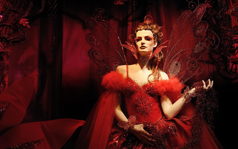 designs, red dress, hip hop, 1080P, style, wings, makeup, 3d and abstract, red, hip, hop