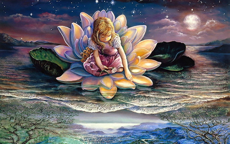 fantasy, psychedelic, 1080P, cute, ocean, waves, magic, stars, wall, rocks, sky, art, flowers, digital, sea, paintings, color, moon, children, josephine