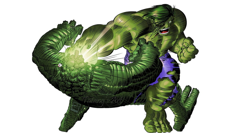 representation, white background, avengers, low angle view, marvel, Others, illustration, digital composite, 1080P, reptile, studio shot, hulk, nature