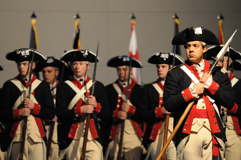 people, marching band, military, focus on foreground, standing, three quarter length, ceremonial, rifles, honor, guards, old guard, 4K, men, outdoors