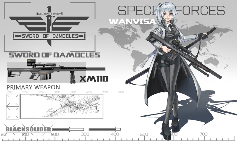 blue eyes, gun, short hair, 5K, anime, grey hair, sniper rifle, Black Soldier, weapon, anime girls